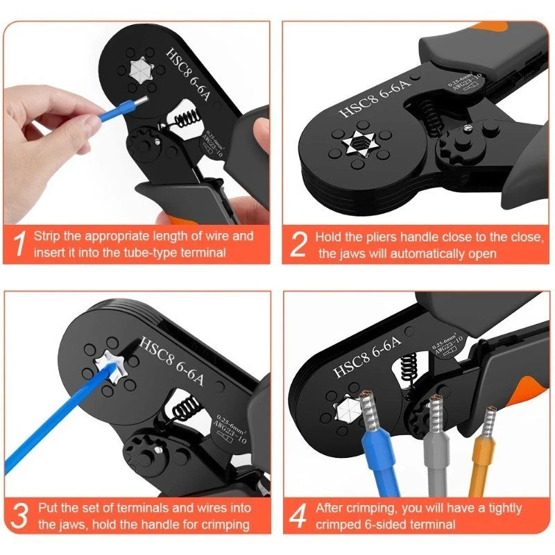 Alicates para Crimpagem HSC8 6-6A e Kit de Terminais