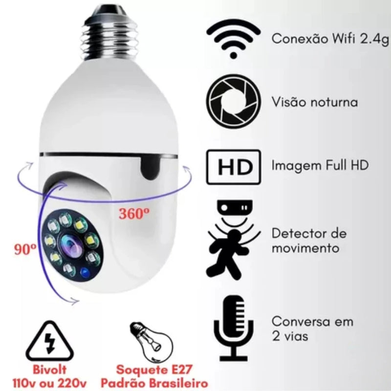 Robô Lâmpada Wifi Giratória Seguidora Câmera IP PTZ