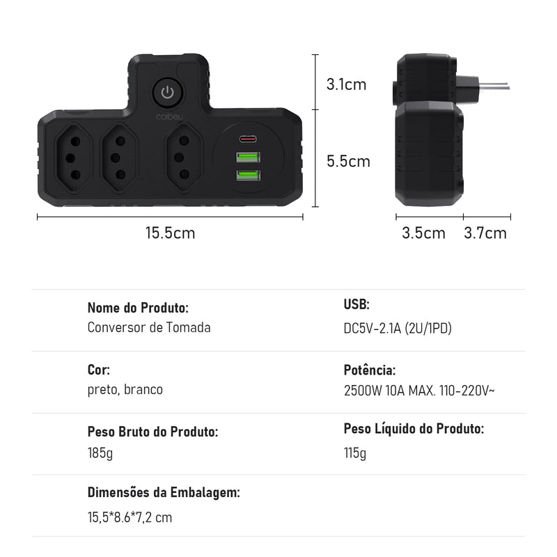 Régua de Energia com Entrada USB